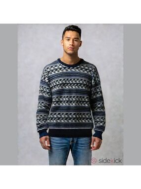 Vintage Fisherman Core Blue and White 3D Knit Coogi Style Cotton Sweater